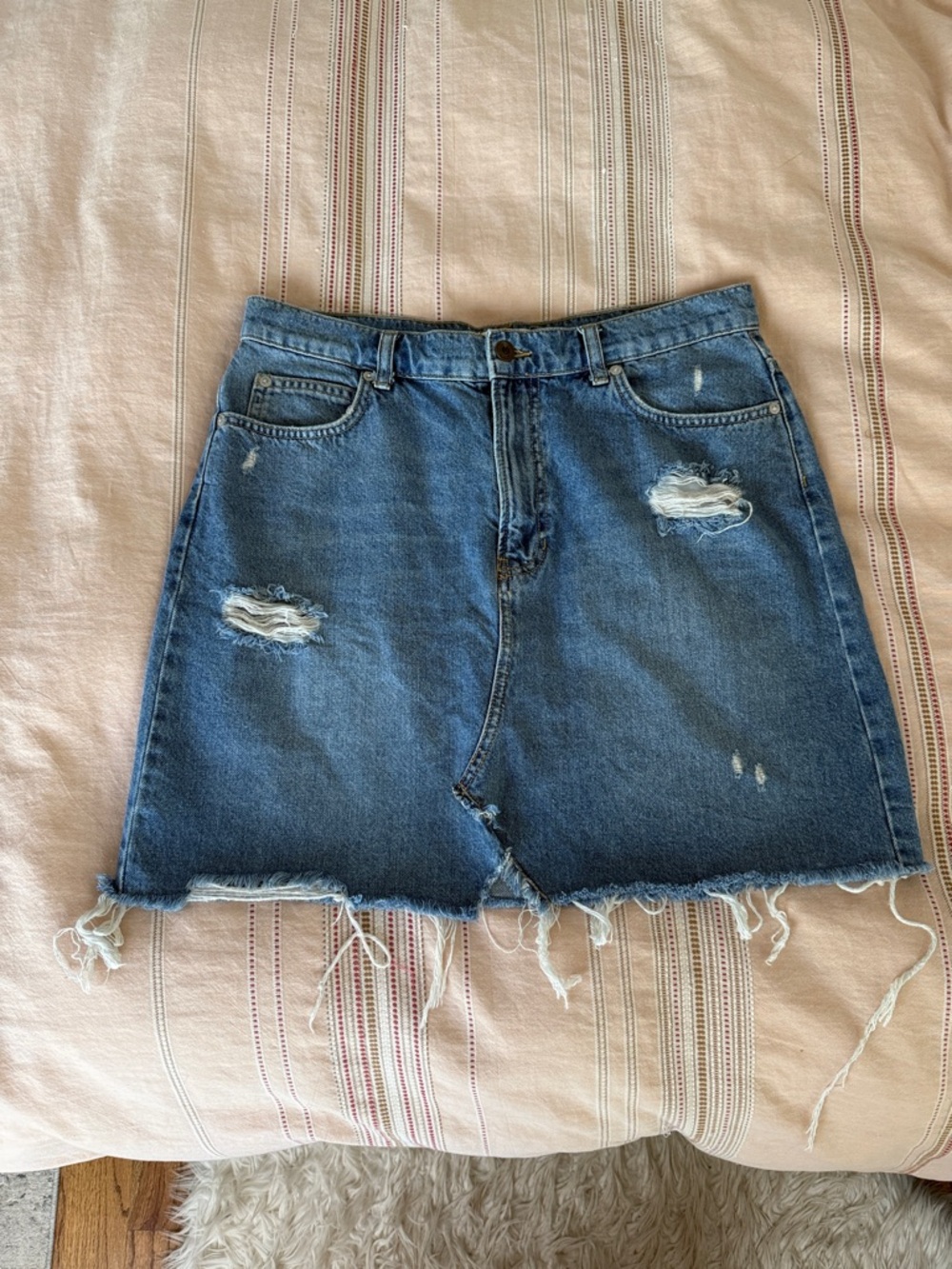 We The Free Distressed Denim A-Line Skirt in Blue